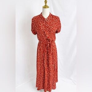 Midi Tie-Waist Red Printed Dress